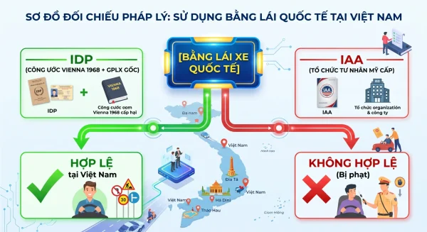 Sơ đồ đối chiếu pháp lý sử dụng bằng lái quốc tế tại Việt Nam